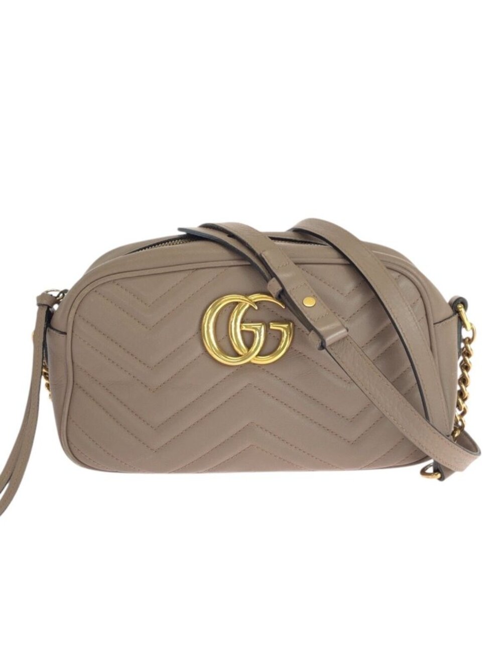 Gucci GG Marmont Beige Gold Leather Shoulder